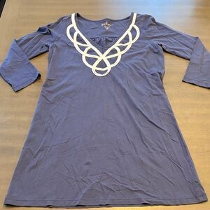 Lily Pulitzer Navy Blue Shift Dress with White Embroidery